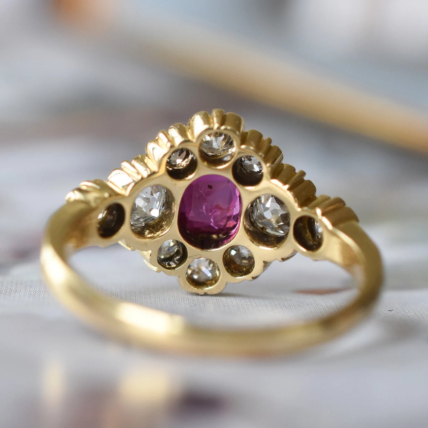 Vintage Thai Ruby and Diamond Flower Cluster Ring